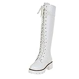 Schnürstiefel Damen Warme Stiefel Square Heels Schuhe Lace-Up Casual Long Fashion Booties Damen Vintage Stiefel Stiefel zum Schnüren Cowboystiefel Kniehohe L