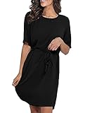 LilyCoco Damen Kleid Elegant Herbst Winter Sexy Kleider für Damen Mädchen Langarm Kurzarm Minikleid mit Gürtel Knielang Schwarz 2XL