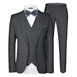MAGE MALE Herren 3-teiliges Anzug-Set Elegant Solide Ein-Knopf Slim Fit Einreiher Party Blazer Weste Hose Set, anthrazit, XX-Larg