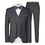 MAGE MALE Herren 3-teiliges Anzug-Set Elegant Solide EIN-Knopf Slim Fit Einreiher Party Blazer Weste Hose Set, anthrazit, XS