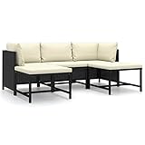 vidaXL Gartenmöbel 5-TLG. mit Kissen Garten Garnitur Sitzgruppe Sofa Lounge Sitzgarnitur Gartenset Gartensofa Mittelsofa Ecksofa Poly Rattan Schw