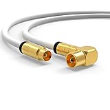 Antennenkabel 2m HD TV Kabel TV Anschlusskabel 135dB Koaxial Stecker auf Buchse 90 Grad gewinkelt (Kupplung) HDTV Kabelfernsehen Koaxialkabel 5-Fach geschirmt Radio UKW DAB (2m, Weiß 1x gewinkelt)