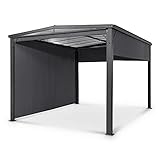 blumfeldt Pantheon Cortina Solid Sky Pergola Vordach Anbaupavillon, Regen- & Sonnenschutz, Blick- & Windschutz: 4 ausrollbare Seitenwände, Rahmen: Aluminium mit Pulverbeschichtung, 3 x 4 m, dunkelg