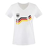 EM 2016 - Retro-Trikot - WUNSCHDRUCK - Damen V-Neck T-Shirt - Weiss/Schwarz-Rot-Gelb Gr. M