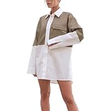 Damen-Revers, farblich passend, langärmliges Hemd, Modetrend, locker, lässig, Persönlichkeit, All-Match, Streetwear, Button-Down-Hemd M