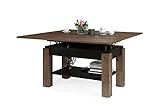 Couchtisch Wohnzimmertisch 130cm x 65cm x 59 cm Kaffeetisch Bresso mit Brett höhenverstellbar ausklappbar Weiß Wenge Nuss Erle Sonoma Eiche 05 (Braune Eiche + Schwarz)