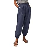 Lomelomme Leinenhose Damen Sommerhose Pumphose Haremshose Boho Große Größen Leinen Hose Bequemer Gemustert High Waist Leichte Baggy Yogahose Freizeithose Sommer Strand F