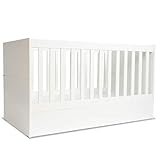 mini mio Babybett Stella 140x70cm weiß | umbaubar zum Beistellbett Juniorbett Jugendbett inkl. Matratze | multifunktionales mitwachsendes höhenverstellbares Gitterbett | stabil durch Buche-M