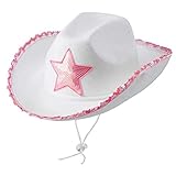 Pink Star White Felt Cowgirl Hut Western Cowboy Hut Verstellbarer Hut Zylinder Hut für Dress-up Party Urlaub Dekor Cosplay Prop Cowboy Hutständer für Auto Hellrosa Cowboyhut Rosa Cowboyhut mit fü