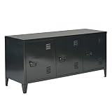 FURNITURE-R France TV-Möbel, schwarz, Metall, Büroschrank, 2 Schichten, 3 Türen, Maße 120 x 40 x 58 cm, Mattschwarz, S