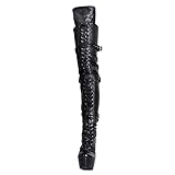 15CM/5,91IN Damenmode Rundkopf Reiter Stiefel Laufsteg Nachtclub Overknee Stiefel Stiletto Super High Heels Sexy Fashion Boot Pole Dancer Stripper Stiefel,Schwarz,38 EU