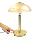 Depuley 2 x E14 4 W Gold Nachttischlampe mit gemustertem Glas-Lampenschirm, moderne augenschonende LED-Tischlampe für Wohnzimmer, Schlafzimmer, Lernen, Kinder (Leuchtmittel im Lieferumfang enthalten)