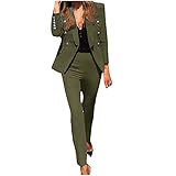 Komiseup Blazer Damen Elegant Zweiteiliger Anzug Set Revers Business Büro Formal Blazer Langarm Anzugjacke Hosenanzug Slim Fit Hose 2 Stück