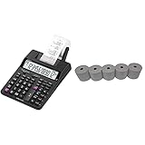 CASIO Druckender Tischrechner HR-150RCE, 12-stellig, 2-Farbdruck, Nachträglicher Druck, Gesamtsummen-Speicher & Casio PAPERROLL57MM-5PCS druckende Rechner weiß