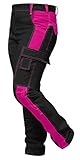 strongAnt Damen Arbeitshose komplett Stretch für Frauen Bundhose mit Kniepolstertaschen - Made in EU - Schwarz-Pink. Größe: 38