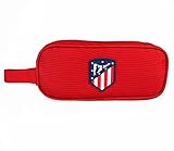 Atlético de Madrid - Federmäppchen mit 3 Reißverschlüssen - 10 x 23 x 8 cm - Rot mit Wappen - 3 große Fächer - Stifteetui mit Metallg