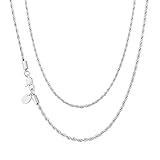 KRKC&CO 3mm Herren Halskette, Rope Chain 18K Gold Vergoldet/Silber Farbe Edelstahl Kordelkette, Hip-Hop Kette, Nickelfrei Necklace für Männer Herren Länge 45-66cm(3mm-Silbrig, 55.9)