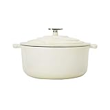 Keramik-Kochtopf mit Deckel, Bräter aus Gusseisen, binaural, 2,7 l, Geschirr, cremefarben, robuste Emaille-Beschichtung