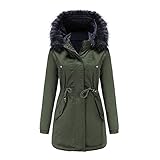 EMATOP Winterjacken Damen Lang Mantel Trenchcoat Freizeit Parka Wintermantel Soft Warm Winterparka Verdickt Softshelljacke Lässiges Einfarbig Outdoorjacke Winddicht Fleecejacke Tailliert Jack