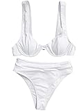 SheIn Damen 2pcs Bügel BH und Hohe Taille Panty Bikini Badeanzug Beachwear, Weiß, S