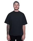 Vintage Oversize T-Shirt Herren retro grau schwarz Boxy Drop Shoulder Made in Portugal (Dunkelgrau, L)