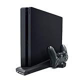 HHuin Für PS4/PS4, schmaler vertikaler Standfuß mit Lüfter, Dual-Controller, Ladestation für Sony Play