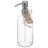 Altglas Seifenspender Sarajevo aus Dicker Kristal Klar Glas Flasche im Farmhaus Stil - 500 ml Nachfüllbar - für Flüssig Seife, Spülmittel und Lotion mit 304 Edelstahl Pumpkopf in Gebürstetem Silb