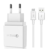 TELEFONMAX Original Qualcomm 3.0 Netzteil 18W Schnellladegerät XXL Ladekabel Micro USB 1.5m für Huawei P10 Lite/ P9 Lite/ P8/ P8 Lite/Mate 10 Lite/P Smart+ 2019/ Y7 (2019)/ Y3/ Y5/ Y6 weiß