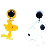 VIALESCARPE - Handgefertigte Ohrhänger Arky Fly aus farbigem Plexiglas, lasergraviert, Motiv Snoopy, Damen, Weiß, Gelb und Schwarz, U