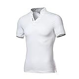 Herren-Shirt, Jacke, Hoodie, Verkauf, modisch, lässig, einfarbig, kurzärmelig, Umlegekragen, T-Shirt, Bluse, Tops, Sweatshirts, Fitness, Training, Laufen, weiß1, XL
