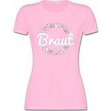 JGA Junggesellenabschied Frauen - Braut Blumenkranz - XXL - Rosa - Tshirt Braut junggesellinnenabschied rosa - L191 - Tailliertes Tshirt für Damen und Frauen T-S