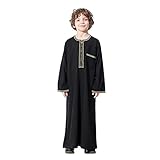 XJZKA Muslimische Kinder Jubba Ramadan Kaftan Arabische Islamische Langarm Jungen Gebet Kandoura Modest Maxi Robe Naher Osten Teenager Kleidung