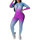 2 Stück Set Rundhals Langarm T-Shirt Hose Tie Dye Sweatpants Casual für Frauen, violett, Larg
