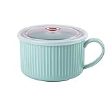 LDLZQ Schüssel mit Deckel Keramik，Salatschüssel,Schüssel mit Griff,Spaghetti-schüssel,Large Cereal Bowl,Soup Ramen Bowl,Pasta & Noodles Bowl,Colourful Bowl Set,900ML (Color : Pale Green)