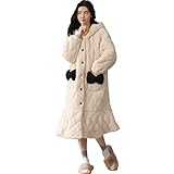 GHYUB Damen Fleece Bademantel,Warmer Fleece-Bademantel Für Damen Mit Kapuze, Langer Plüsch-Bademantel Für Den Winter，Komfortabler Pyjama (Color : Beige, Size : XL)