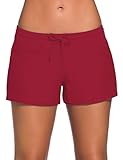 ChinFun Verstellbarer Kabelbinder Damen Badeanzug Swim Boardshorts Shorts S-XXXL, Damen, dunkelrot, XXL (Waist 33½'-35')