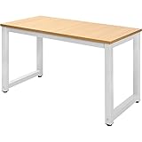 BAXMUY Schreibtisch, Stabiles Metallgestell, Industrielles Design Computertisch Geeignet FüR BüRo Home, Wohnzimmer, Arbeitszimmer, Einfach Und GroßZüGig Schreibtisch Weiß + Holz 120x60