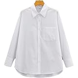 Qinvern Einfaches, einfarbiges, klassisches Einreiher-Hemd für Damen, locker, lässig, vielseitig, temperamentvoll, Pendler-Langarm-Oberteil M