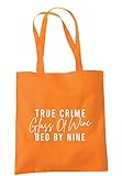 illustratedidentity True Crime Glass Of Wine Bed By Nine Tote Bag, 37,5 x 42 cm, mit langen Griffen, Orange, Einheitsgröß