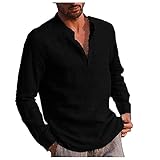 BOOMJIU Hemd Herren Leinenhemd Herren Freizeithemd Langarm Regular Fit Kragenloses S