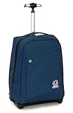 Invicta Schultrolley Benin Ökologisch, 35 Lt, Blau, 2in1 Rucksack mit Rollen und Schultrolley durch Anheben der Schultergurte, Schule & R