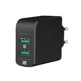 RAMPOW USB Netzteil 39W, USB Schnellladegerät, USB Ladegerät Quick Charge 3.0 2-Port für Samsung Galaxy S20/S10/S9/Note 9, LG G6, Huawei Mate 30/30 Pro / 20 und mehr - Schw