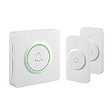 Kabellose Türklingel, AVANTEK DW-21 400m Wasserdichte Funkklingel mit 2 Sender und Plug-In-Empfänger, Memory-Funktion, 52 Melodien auf 5 Stufen Volumes für Zuhause, Büro, Hotel, etc. (Weiß)