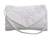 LadyMYP© Charmanter Brautbeutel, Brauthandtasche mit gestickter Bordüre aus Perlen Hochzeit Kommunion, weiß/Ivory (weiß)