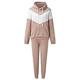 YUTRD Zcjux. Frauen Hoodie Sweatpants 2 Stück Set Splicing Lose Sweatshirts und Hosen Anzug Jogger Kleidung Trainingslauf Laufen Set (Color : Pink, Size : S Code)