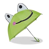 Relaxdays Kinderregenschirm mit 3D Frosch, Regenschirm für Mädchen und Jungen, kleiner Stockschirm, grü