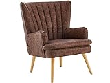 Sessel mit Hocker Kunstleder Ohrensessel Polstersessel Armsessel Fernsehsessel Lesesessel Holzbeine Sitzhöhe 49 cm (Cognac)