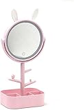 WangXL Kosmetikspiegel Makeup-Spiegel, beleuchteter Make-up-Spiegel, LED Beleuchteter Faltbarer Tischplatte mit Ablagerungsspiegel mit Aufbewahrungsbox (Color : Pink)