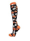 Halloween-Sportsocken für Damen und Herren, lustige Schädel-/Eulenmuster, Kompressionsstrümpfe für den Außenbereich, Radsport, Schwarz_L-XL, O