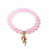 YSJJSQZ Armband aus Kristallstein Natürliche Rose Rosa Quarz Kristall Perlen Armband Natürliche weiße Muschel Charme Rosa Armbänder Schmuck for Frauen Mädchen Geschenke Groß